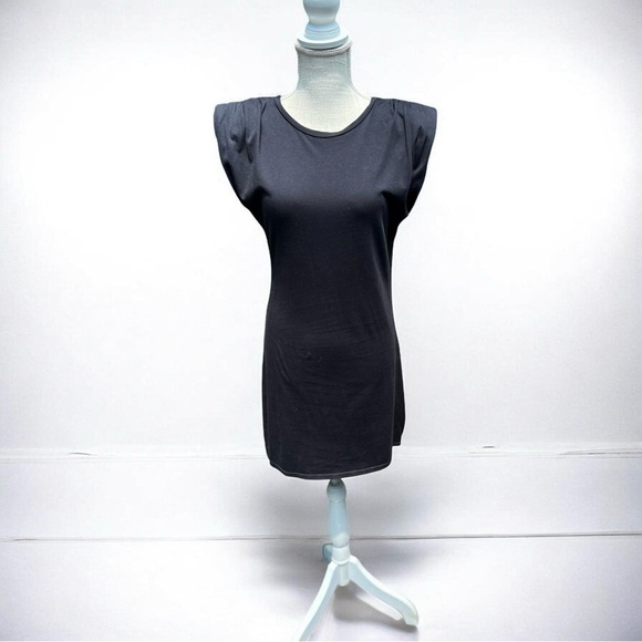 🌻St. Roche Black "Echo" Padded Shoulder Mini Shirt Dress Size Small $285 Retail - Picture 3 of 14